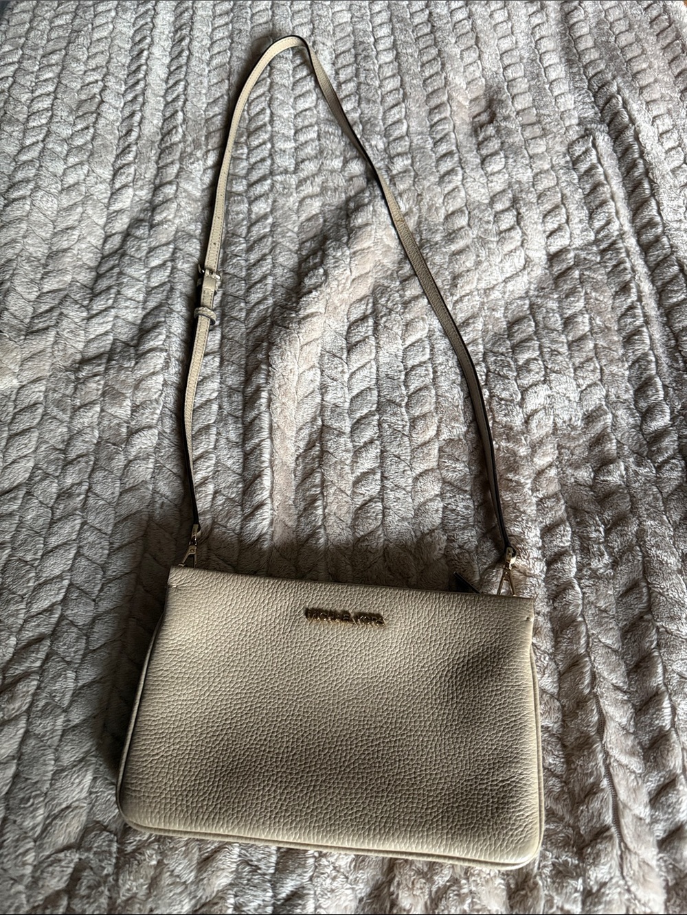Michael Kors Cream Pebbled Leather Crossbody Bag with Gold Logo